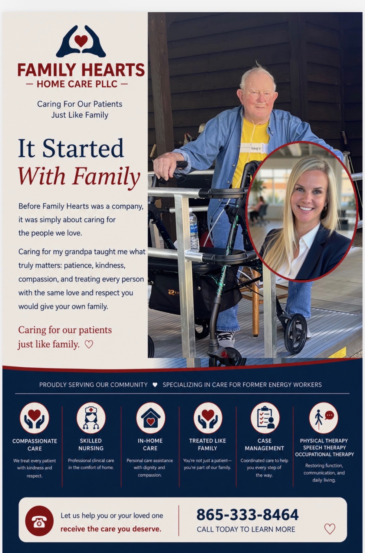 Family Hearts founder with her grandfather at physical therapy, the inspiration for the company